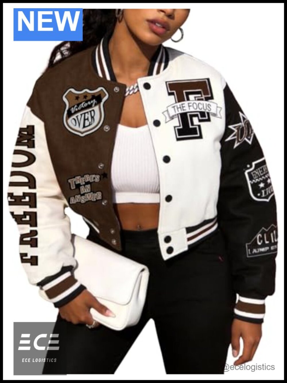 Cropped Varsity Bomber Letterman Jacket Cotton Blend Snap